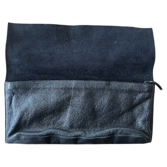 Eileen Fisher Black Leather Foldover Clutch